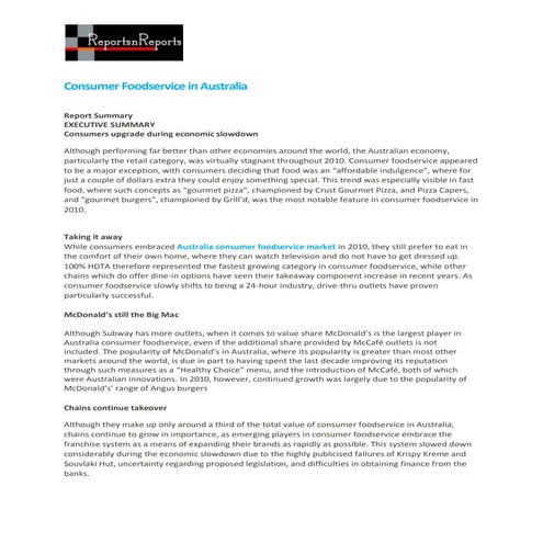 Consumer foodservice in australia