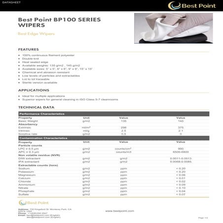 Consumer Goods Datasheet Template
