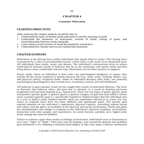 Consumer motivation summary notes