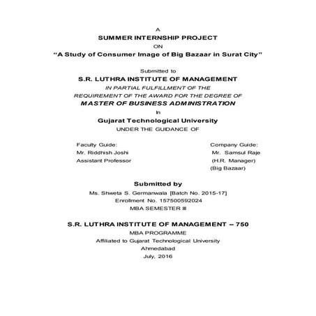 Consumer perception of big bazaar