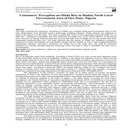 Consumers’ perception on ofada rice in ibadan north local government area of ...