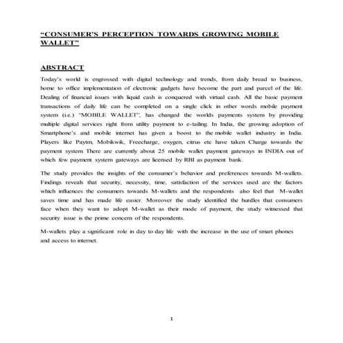 Consumers Perception Towards Growing Mobile-Wallet