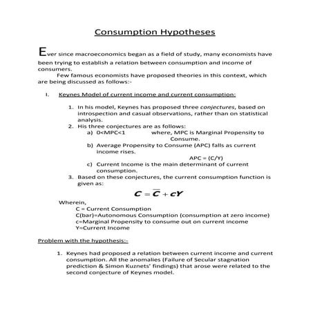 Consumption hypotheses