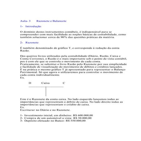 Contabilidade i 07 - unidade vii – razonete e balancete | PDF