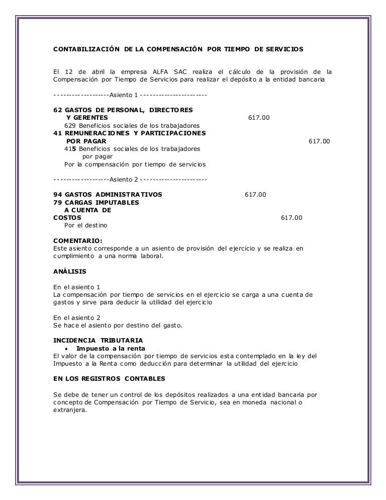 Contabilizacion De La Compensacion Por Tiempo De Servicios