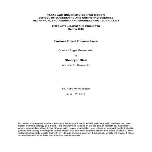 Contact angle goniometer Report Shehryar Niazi
