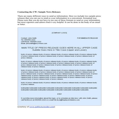 Contacting the Crimson White: Sample Press Releases | PDF