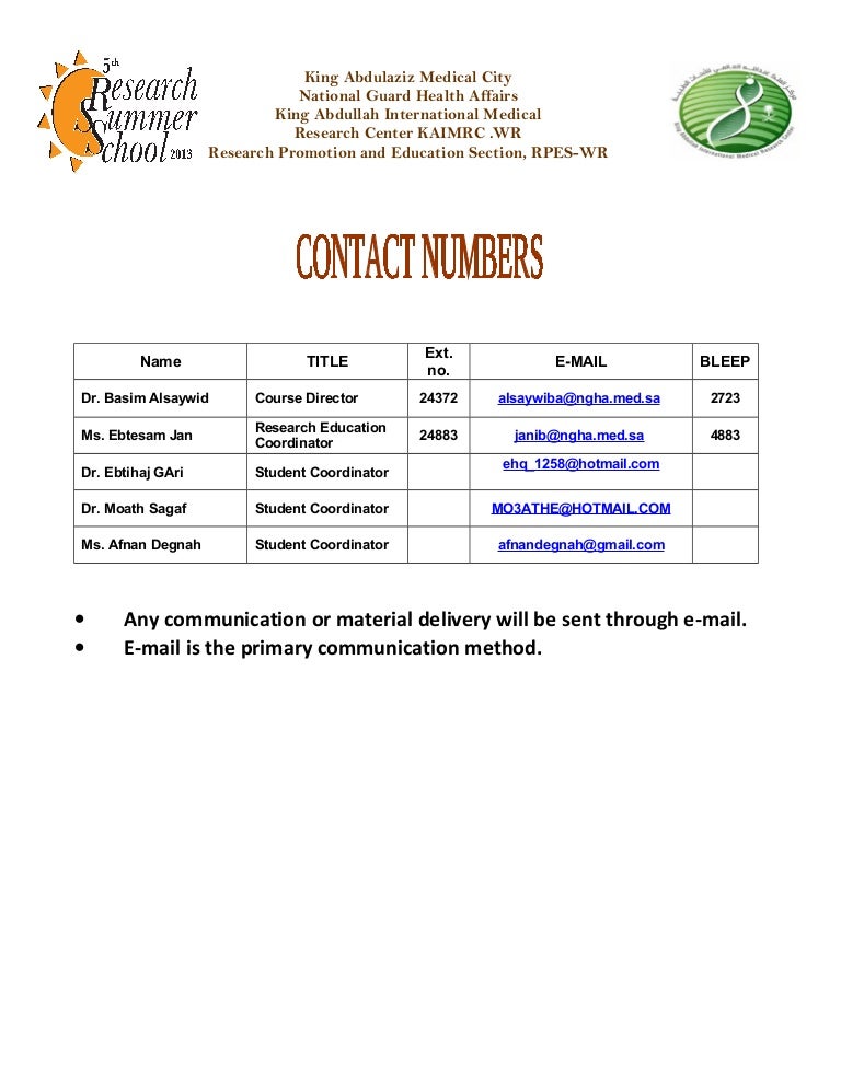 Contact numbers
