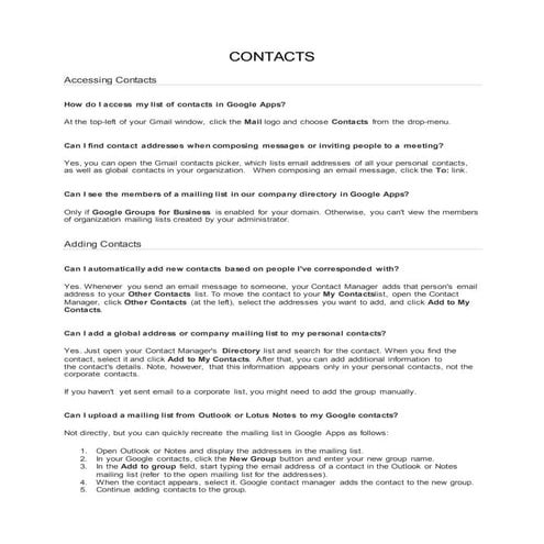 GOOGLE CONTACTS - FAQ