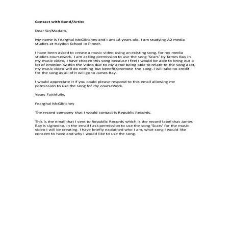 Contact with band artist