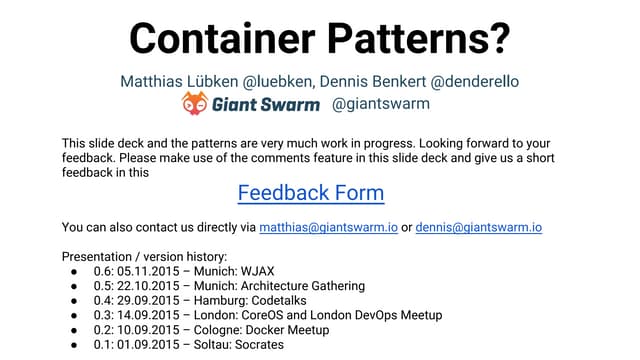 Dennis Benkert & Matthias Lübken - Patterns in a containerized world? - code....