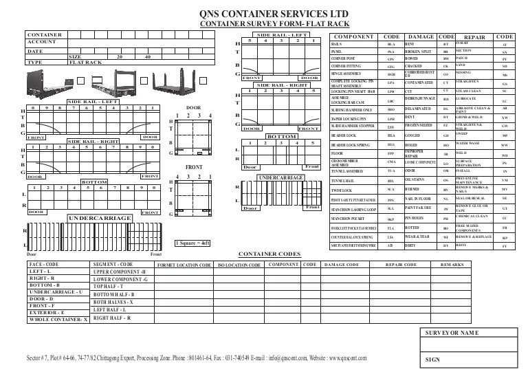 Container survey format flat rack van damage diagram template 