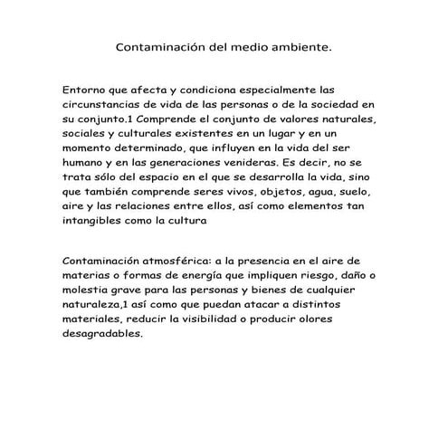 Contaminación del medio ambiente