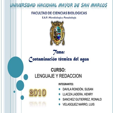 Contaminación térmica del agua. grupo 1