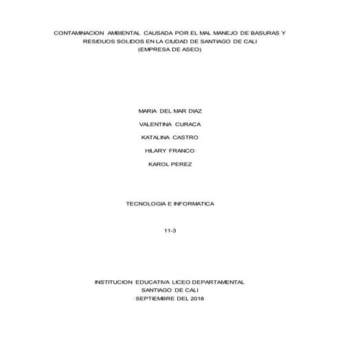 Contaminacion ambiental causada por el mal manejo de basuras y | DOCX