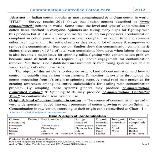 Contamination Controlled Cotton & Yarn