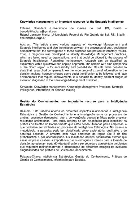 Gestão do Conhecimento: um Importante Recurso para a Inteligência ...