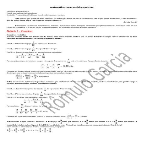 Problemas envolvendo torneiras e misturas
