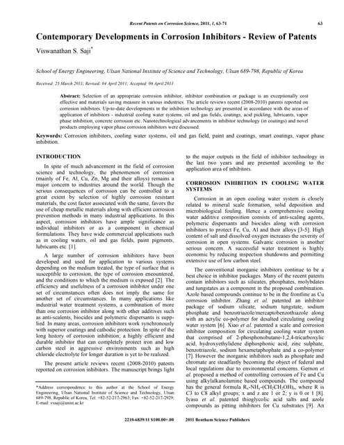 Contemporary developments in_corrosion_inhibitors__review_of_patents