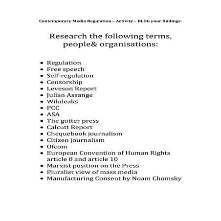 Contemporary media regulation key terms activity