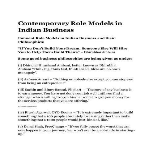 Contemporary role models in indian business