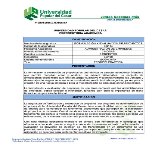 Contenido asignatura formulacion y evaluacion de proyectos ec114 (1)