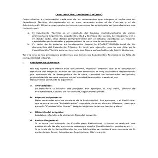 Contenido del expediente técnico