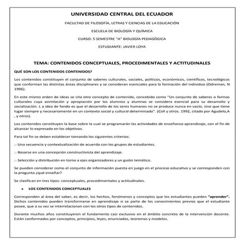 Contenidos conceptuales, procedimentales, actitudinales