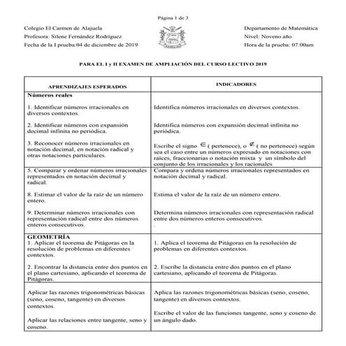 Contenidos convocatoria de noveno