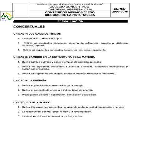 Contenidos mínimos 2ºeso 3ª evaluacion 0910
