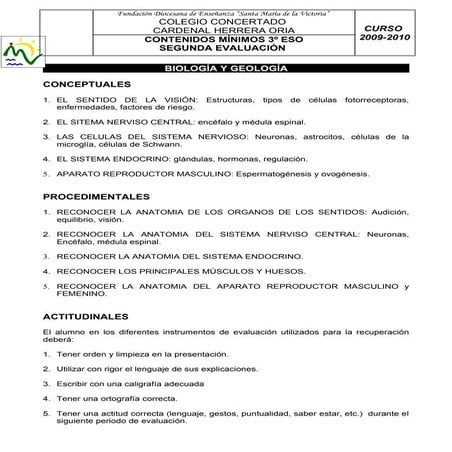 Contenidos mínimos 3ºeso 3ª evaluacion 0910