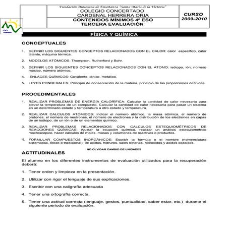 Contenidos mínimos 4ºeso 3ª evaluacion 0910