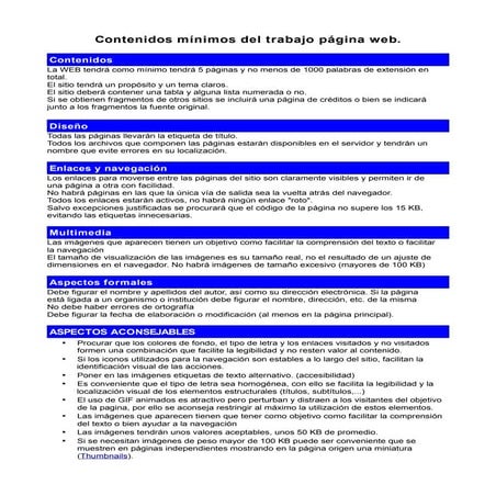 Contenidos página web