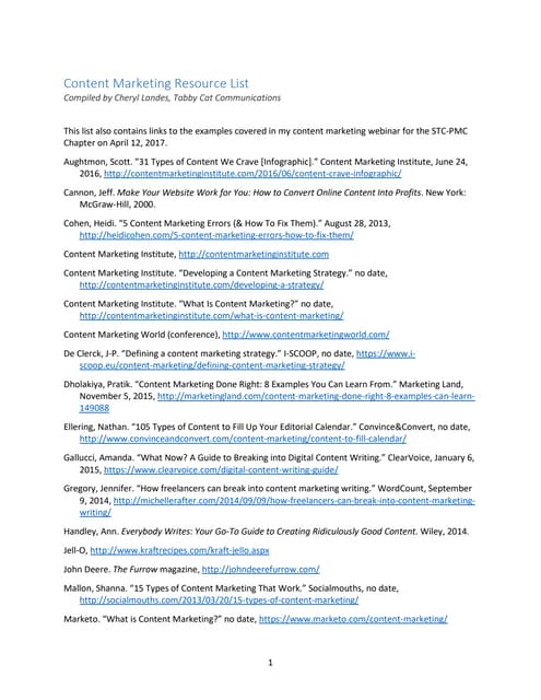 Content Marketing Resource List