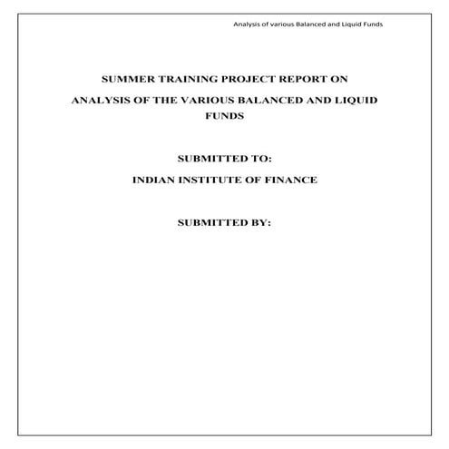 project report on mutual fund