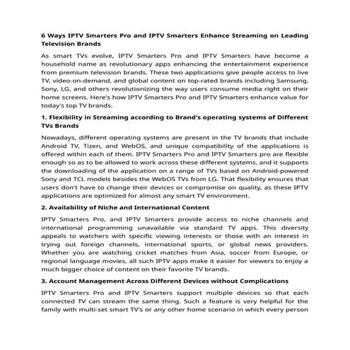 6 Ways IPTV Smarters Pro and IPTV Smarters Enhance Streaming on Leading Telev...