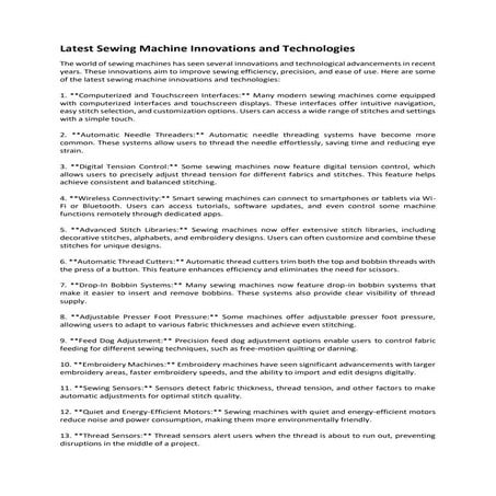 Latest Sewing Machine Innovations and Technologies