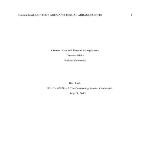 Content area and textual arrangments