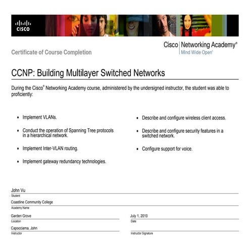 Cisco Certificate of Completion - BCMSN | PDF