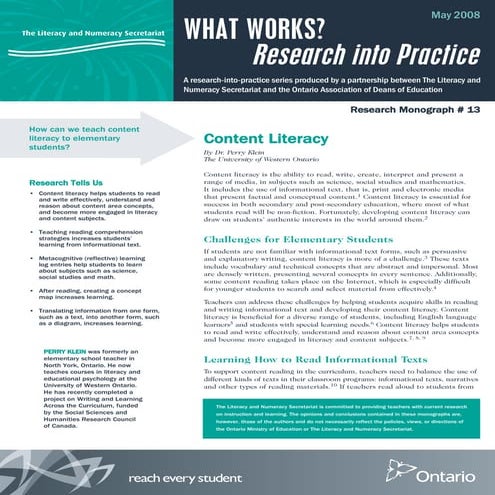 Content literacy   research into practice