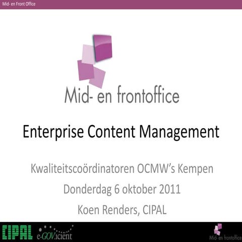 Content management Kwaliteitscordinatoren OCMW's Kempen - 6 oktober 2011