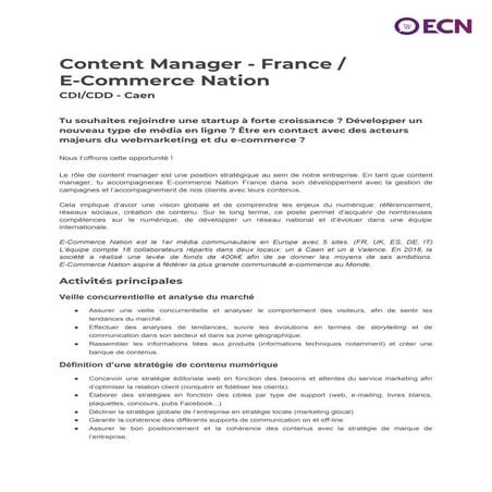 Content manager france - E-Commerce Nation