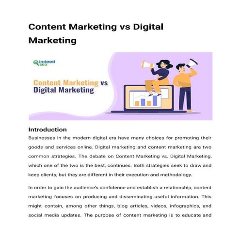 Content Marketing vs Digital Marketing
