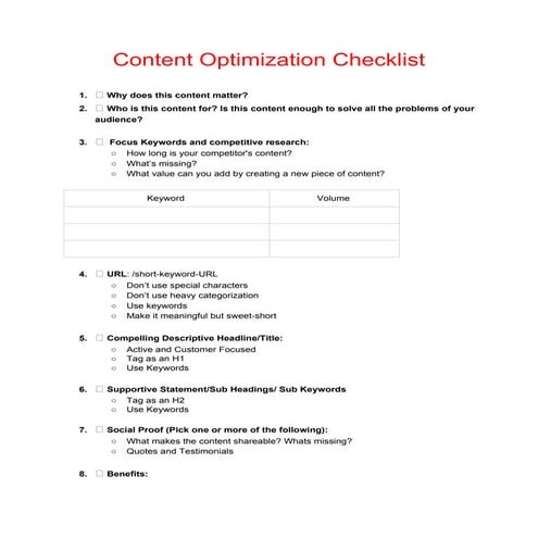 Content opitmization