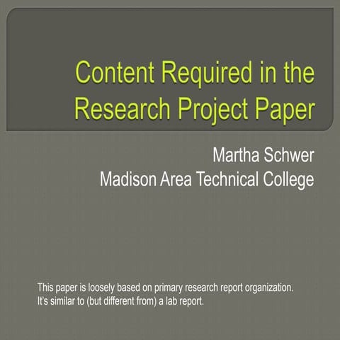 Content required in the research project paper