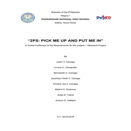Research Project: "2ps: Pick Me Up and Put Me In”