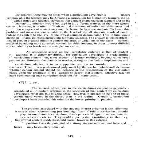 Content Selection, curriculum development