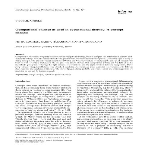 Occupational balance as used in occupational therapy: A concept  analysis