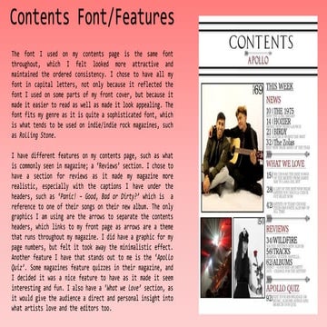 Contents fonts and features