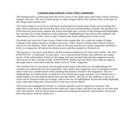 Contents page analysis vibe